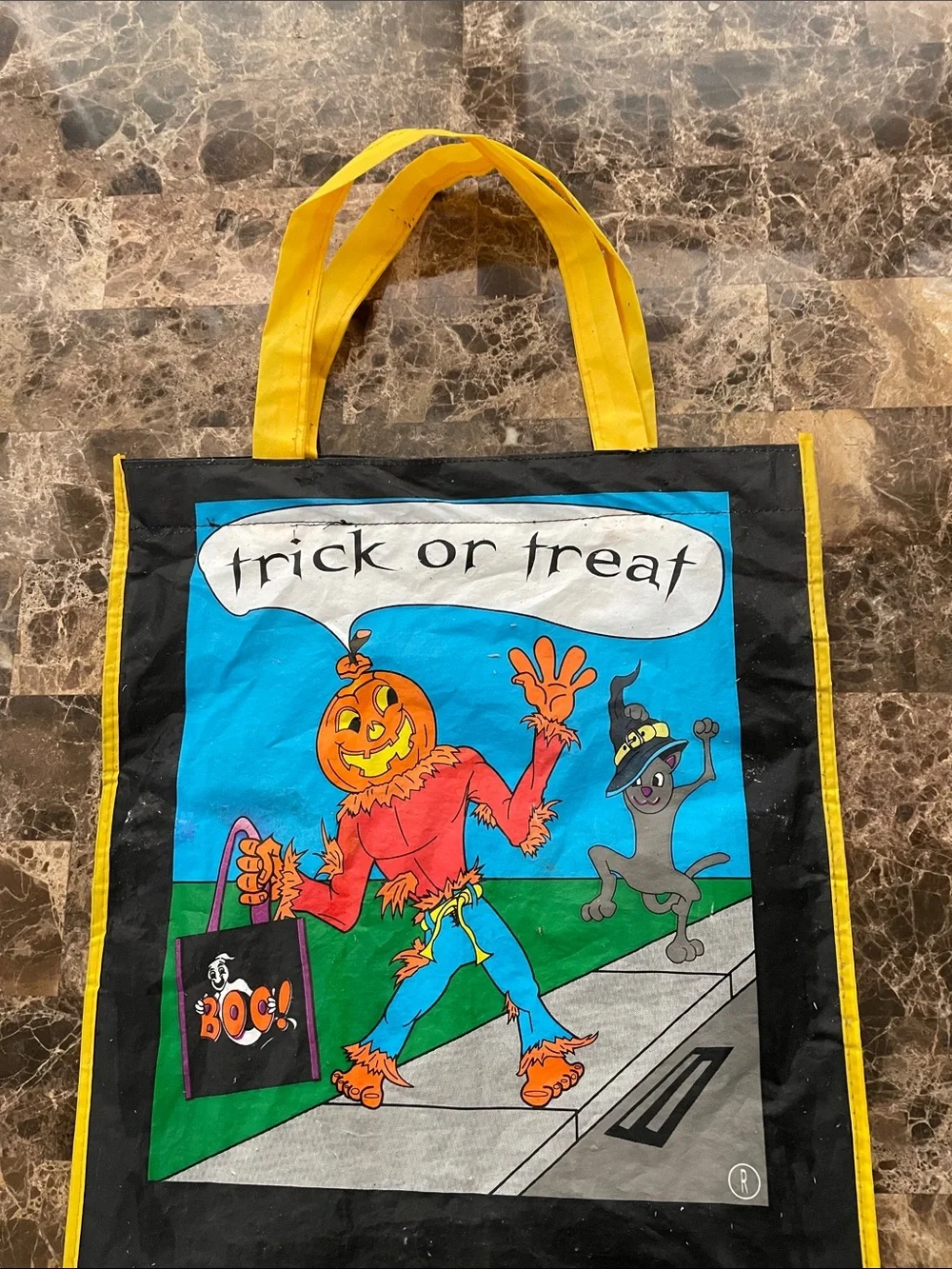 Halloween Pumpkin Scarecrow Kids Trick-or-Treat Tote - Yellow